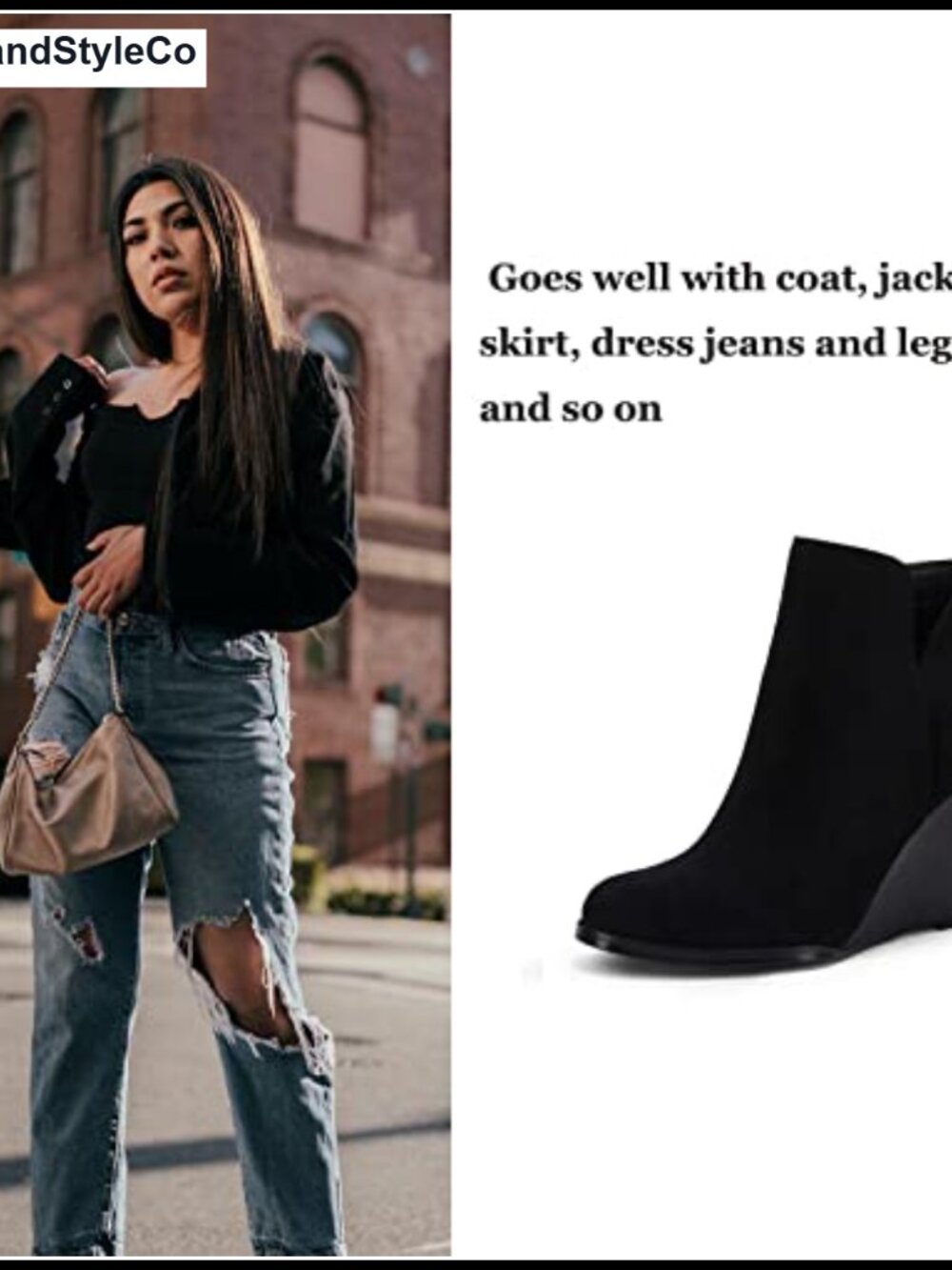 Faux Suede Wedge Ankle Booties Zip-Up Pointed Toe Boots - Picture 4 of 4